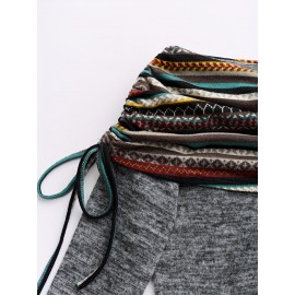 Contrast Striped Drawstring Smocked Dress, Chic Long Sleeve Dress For Spring & Fall, Women's Clothing