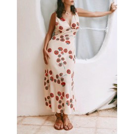 Women'S Long Slim Tank Dress Summer Sleeveless Open Back Deep V Neck Floral Print Dresses