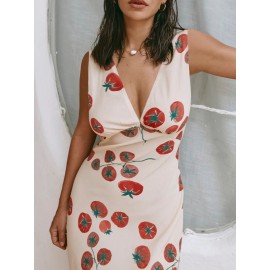 Women'S Long Slim Tank Dress Summer Sleeveless Open Back Deep V Neck Floral Print Dresses