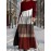 Women's Red Retro Geometric Stripe Patchwork Dress - Long Sleeve Round Neck High Waisted Winter Dress with Red/neutral tones, Machine Washable Party Wedding New Year's Eve Gala Attire