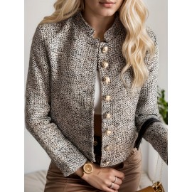 New Lightweight Polyester Elegant Women'S Chic Tweed Blazer - Long Sleeve, Button Front, Non-Sheer, Solid Color Jacket For Work & Casual, Elegant Tweed Blazer
