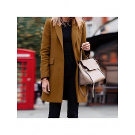 Women's Elegant Blazer Trench Coat Jacket - Button Front Closure Lapel Collar Shacket Cardigan Overcoat, Loose Fit All-Season Outerwear, Casual to Professional Wear (Single-Breasted Button for, Solid Color)