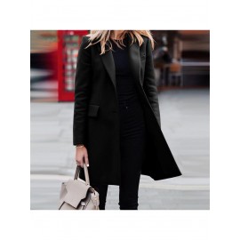 Women's Elegant Blazer Trench Coat Jacket - Button Front Closure Lapel Collar Shacket Cardigan Overcoat, Loose Fit All-Season Outerwear, Casual to Professional Wear (Single-Breasted Button for, Solid Color)