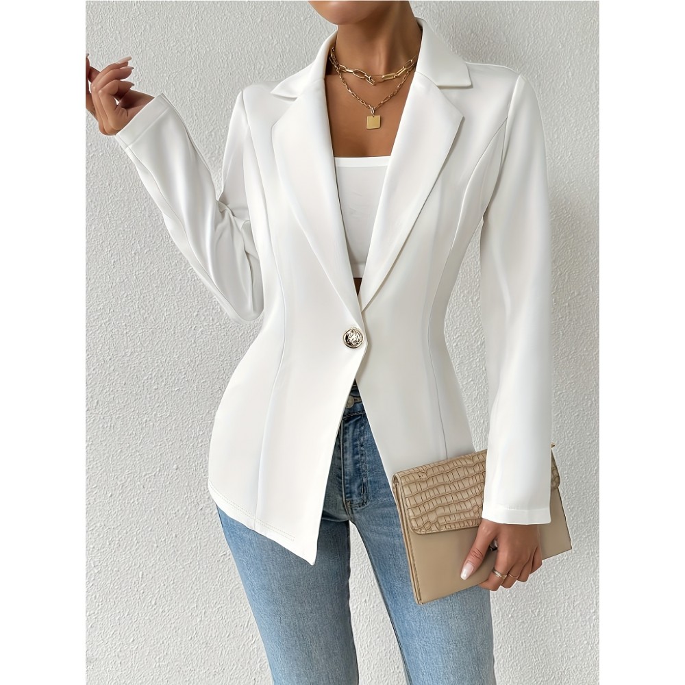 Women'S Elegant Oversized Tailored Blazer Jacket - Solid Color Winter Warmth Long Sleeve Single-Breasted Button Front Closure, Structured Loose Fit Casual to Formal Coat for Office, Business & Casual Attire - Versatile All-Season Outerwear (Autumn/W