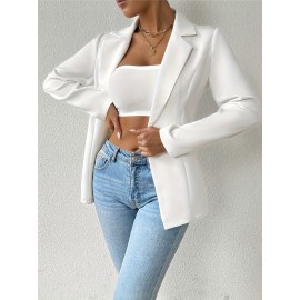 Women'S Elegant Oversized Tailored Blazer Jacket - Solid Color Winter Warmth Long Sleeve Single-Breasted Button Front Closure, Structured Loose Fit Casual to Formal Coat for Office, Business & Casual Attire - Versatile All-Season Outerwear (Autumn/W