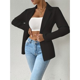 Women'S Elegant Oversized Tailored Blazer Jacket - Solid Color Winter Warmth Long Sleeve Single-Breasted Button Front Closure, Structured Loose Fit Casual to Formal Coat for Office, Business & Casual Attire - Versatile All-Season Outerwear (Autumn/W