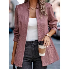 Women'S Elegant Thick Winter Coat - Self-Cleaning Jacquard Patchwork Striped Blazer, Loose-Fit Long Sleeve Single-Button Closure, Warm Casual to Formal Outerwear for Fall & Winter, Durable & Easy-Care (No Ironing) - Versatile for Jeans & Dresses