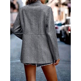 Women'S Elegant Thick Winter Coat - Self-Cleaning Jacquard Patchwork Striped Blazer, Loose-Fit Long Sleeve Single-Button Closure, Warm Casual to Formal Outerwear for Fall & Winter, Durable & Easy-Care (No Ironing) - Versatile for Jeans & Dresses