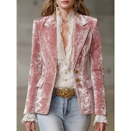 Women'S Elegant Slim-Fit Double-Breasted Lapel Jacket - Soft Pink Long Sleeve H-Line Silhouette with Chest Pocket, Structured Lapel Collar & Smooth Texture - Luxury Winter Coat for Casual to Formal Outfits (Autumn/Winter) - Versatile Outerwear for W