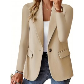 Womens Button Blazer Long Sleeve Open Front Jacket Solid Color Office Coat Blazer