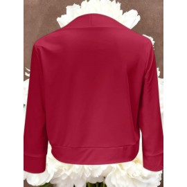 Ladies Fashion Casual Solid Color Three Quarter Sleeve Cardigan | Short Small Coat Coats for Ladies Blazers, Front Open, Spring/Fall Outerwear, Loose Fit, Single Breasted, Solid Color, No