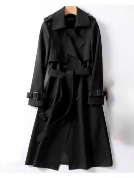 Women's British Style Medium-Length & Long Trench Coat - Knee-Length Button-Front Closure Coat with Wrinkle Detailing, Loose Fit All-Season Outerwear (Machine Washable) for, Casual & Smart-Casual Attire