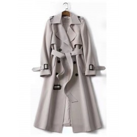 Women's British Style Medium-Length & Long Trench Coat - Knee-Length Button-Front Closure Coat with Wrinkle Detailing, Loose Fit All-Season Outerwear (Machine Washable) for, Casual & Smart-Casual Attire