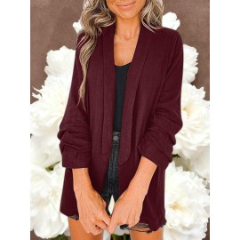 Women Fashion Solid Color Open Front Long Elastic Sleeves Suit Loose Blazers | Chic Outerwear, Single Breasted, Regular Length, Suitable for Everyday & Formal Outfits, Spring/Fall Essential