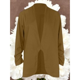 Women Fashion Solid Color Open Front Long Elastic Sleeves Suit Loose Blazers | Chic Outerwear, Single Breasted, Regular Length, Suitable for Everyday & Formal Outfits, Spring/Fall Essential