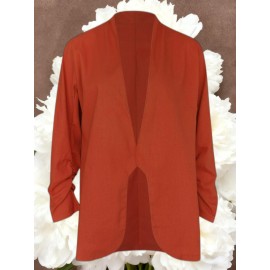 Women Fashion Solid Color Open Front Long Elastic Sleeves Suit Loose Blazers | Chic Outerwear, Single Breasted, Regular Length, Suitable for Everyday & Formal Outfits, Spring/Fall Essential