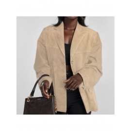 Women's Elegant Retro Brown Winter Blazer Jacket - Oversized Collar & Button Front, Single-Breasted Closure, Long Sleeve Coat for Fall/Winter, Casual & Professional Wear (Size Chart Recommended)