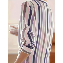 Women'S Casual Striped Long Sleeve Shirt - And Vertical Stripes, Lightweight, Classic Collar Design, Versatile for Spring/Summer/Fall