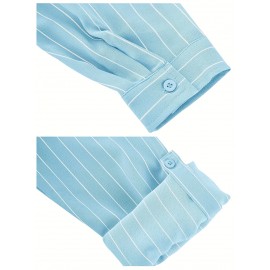 Womens Long Sleeve Button Shirt Blouse Loose Fit Casual V-Neck Tops