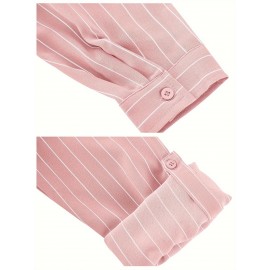 Womens Long Sleeve Button Shirt Blouse Loose Fit Casual V-Neck Tops