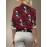Women'S Gothic Floral & Skull Print Blouse - Red Roses & Skulls on Red Background, All-Season Casual Shirt with Collar & Button Front, Non-stretch Fabric For Halloween, Parties, Everyday Outfits - Women'S Clothing, Halloween Clothes, Party Attire