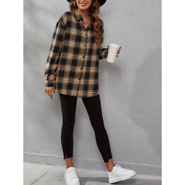 Elegant Women's Plaid Shirt - Polyester, Machine Washable, Non-Sheer, Collared, All-Season Fashion Blouse