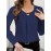 Women'S Elegant Long Sleeve Blouse - Solid Navy Round Neck Loose Fit Shirt with Piping Trim, Structured Collar & Button Front Closure, All-Season Casual to Formal Tops for Office, Semi-Formal & Casual Attire - Versatile Women'S Clothing