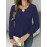 Women'S Elegant Long Sleeve Blouse - Solid Navy Round Neck Loose Fit Shirt with Piping Trim, Structured Collar & Button Front Closure, All-Season Casual to Formal Tops for Office, Semi-Formal & Casual Attire - Versatile Women'S Clothing