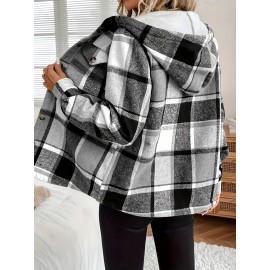 Women's -Lined Plaid Shirt Jacket - Warm Thick Winter Coat with Button Front Closure, Longline Fall Outerwear, Machine Washable Casual Blouse for Christmas & Cold Weather