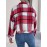 Women's Elegant Structured Jacket - Plaid Checkered Coat (Red/White/Tan) with Classic Collar & Chest Pocket Button Closure, Machine Washable Long Sleeve Blazer for Office, Casual or Formal Wear - Spring/Autumn Outerwear