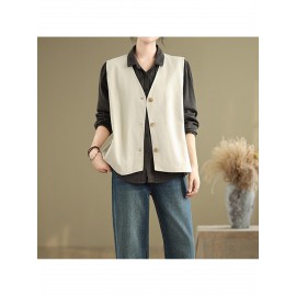 Women's Sleeveless H-Line Regular Fit Jacket - Solid Color Round Neck Winter Coat with Zipper Front Closure, Casual to Semi-Formal Outerwear for Fall & Winter Layering (Blouses/C Dresses under Jacket)