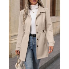Women'S Elegant Slim-Fit Mid-Length Coat - Lapel Collar Button Front Closure, Vibrant Red Winter Warm Coat with Belt, Structured Tailored Design for Casual & Formal Outfits, Versatile Outerwear for Fall and Winter Seasons, Elegant Coat for Women
