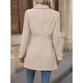 Women'S Elegant Slim-Fit Mid-Length Coat - Lapel Collar Button Front Closure, Vibrant Red Winter Warm Coat with Belt, Structured Tailored Design for Casual & Formal Outfits, Versatile Outerwear for Fall and Winter Seasons, Elegant Coat for Women