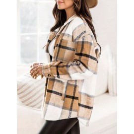 [Plaid Shacket] Plaid Shacket - Women's Long Sleeve Button Overshirt W/ Mid-Weight Warmth | Fall Layering Staple For Work, Weekend & Date Nights