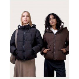 Women's Winter Fleece-Lined Hooded Jacket -Elegant Special & Relaxed Fit Coat with Zipper Front, Long Sleeve Casual Outerwear for Cold Weather, Seasonal Fashion, Warm Fabric, Cozy Material, Casual Attire