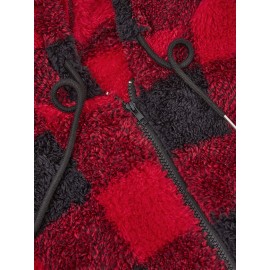 Women'S Plaid Fleece Coat - Mustard-Yellow & Checkered Winter Warmth, Soft Plush Jacket with Full-Zip Front Closure, Cozy Casual Outerwear for Fall & Winter, Winter Clothing, Fall Fashion, Stylish Outerwear, Fashion Lovers