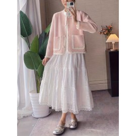 Women's Elegant Solid Color Winter Jacket - Single-Breasted Button Front Coat with Pockets, H-Line Silhouette, Long Sleeve Warm Outerwear for Fall & Winter, Casual or Dressy Occasions