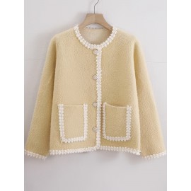 Women's Elegant Solid Color Winter Jacket - Single-Breasted Button Front Coat with Pockets, H-Line Silhouette, Long Sleeve Warm Outerwear for Fall & Winter, Casual or Dressy Occasions