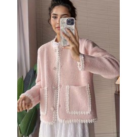 Women's Elegant Solid Color Winter Jacket - Single-Breasted Button Front Coat with Pockets, H-Line Silhouette, Long Sleeve Warm Outerwear for Fall & Winter, Casual or Dressy Occasions