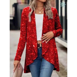 Women's Sparkling Sequin Blazer Jacket - Shiny Single-Breasted Evening Party Blazer, Loose Fit Long Sleeve Fall/Spring Outerwear for Weddings, Proms, Award Ceremonies (Non- Suit)