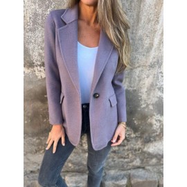 Elegant Lapel Button-Front Fake Pocket Suit Jacket - H-Line Regular Length Winter Coat, Machine Washable Solid Color Blazer for, Weddings & Semi-Formal Events