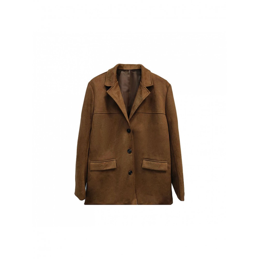 Women's Elegant Retro Brown Winter Blazer Jacket - Oversized Collar & Button Front, Single-Breasted Closure, Long Sleeve Coat for Fall/Winter, Casual & Professional Wear (Size Chart Recommended)