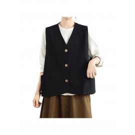 Women's Sleeveless H-Line Regular Fit Jacket - Solid Color Round Neck Winter Coat with Zipper Front Closure, Casual to Semi-Formal Outerwear for Fall & Winter Layering (Blouses/C Dresses under Jacket)